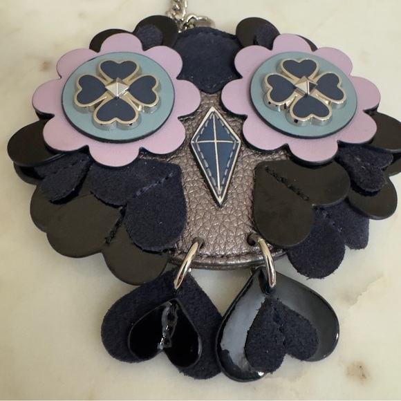 Women’s KATE SPADE Leather navy purple Key Chain fob Owl NightCap - Picture 3 of 6